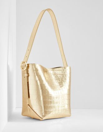 Talbots Croc Embossed Leather Bucket Bag - Gold - 001 Talbots