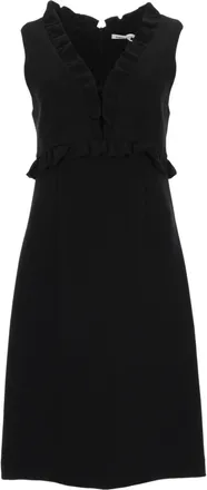 P.A.R.O.S.H. Fitted Black Midi Dress With Ruffle Trim And V-Neckline