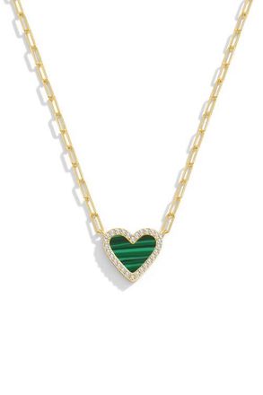 Mint & Lily Dainty Heart Paperclip Necklace in Malachite at Nordstrom