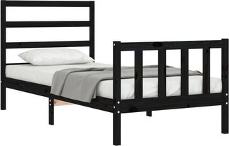 vidaXL Estructura De Cama Individual Con Cabecero Madera Maciza Negro Vidaxl
