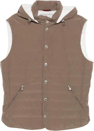 Brunello Cucinelli Hooded Quilted Gilet - Heren - Bodywarmers - Bruin - 2XL - Polyester - Jassen