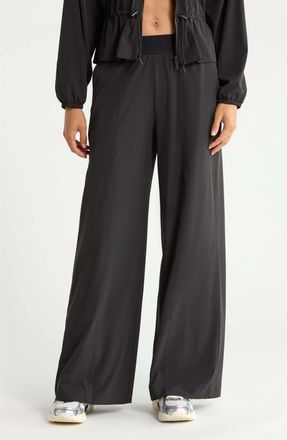 Zella Atlas Elastic Waist Wide Leg Pants in Black at Nordstrom, Size Xx-Large