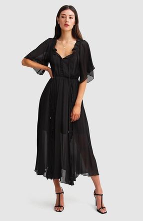 Belle & Bloom Amour Amour Ruffled Midi Dress in Black at Nordstrom, Size X-Small Au