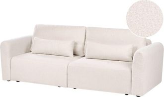 Beliani Sofa Bed 3 Seater VAXHOLM Boucle Light Beige with Storage