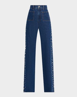 Veronica Beard Kasey Embellished Mid-Rise Jeans