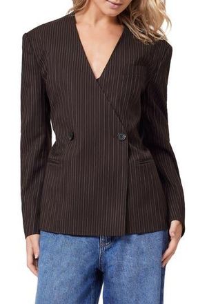 Scotch & Soda Pinstripe Belted Double Breasted Blazer in Brown Pinstripe at Nordstrom Rack, Size Large