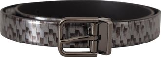 Dolce & Gabbana Grijze Haringbone Leren Grijze 3D Metaal Gesp Riem