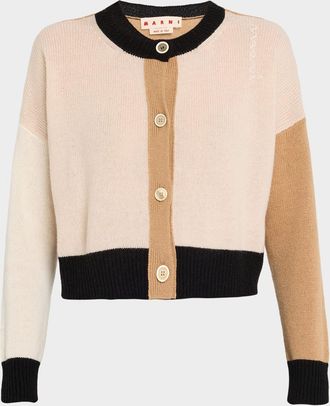 Marni Colorblock Cashmere Crewneck Cardigan
