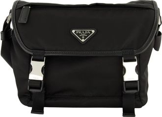Prada Re-Nylon en Saffiano leren schoudertas - Heren - Schoudertassen - Zwart - ONE Size - Nylon - Tassen