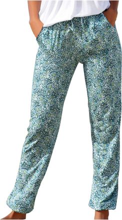 Generic Summer Boho Trousers for Women UK, 2024 Beach Drawstring Elasticated Waist Lounge Pants, Vintage Floral Print Linen Baggy Harem Hippie With Pockets (L