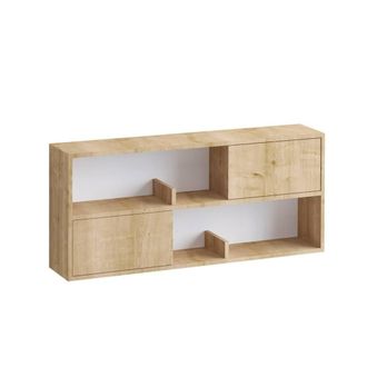 Calicosy Hanging Shelf With 2 Doors & 2 Open Niches, Oak Wood Finish, 120 Cm in Light Brown