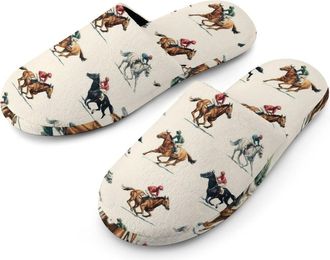 Generic Horse Racing Jockeys Mens House Slippers Slip Indoor Slipper On Shoes Warm Outdoor