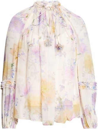 Zimmermann Luna Ruffle Billow Chiffon Top in Cream Dahlia at Nordstrom, Size 0P