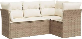 vidaXL Vidaxl - Juego De Sof&aacute;s Jard&iacute;n Con Cojines 4 Pzas Rat&aacute;n Sint&eacute;tico Beige