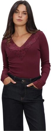 Rosemunde Bernadine LS V-Neck Lace - Dames - Longsleeves - Rood - XL - Tops