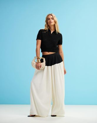 Asos tailored contrast panel oversized pants with mixed fabric in black and white