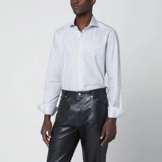 Xacus Weiß gestreiftes Reisehemd mit maßgeschneiderter Passform