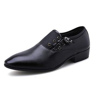 Generic Dress Shoes for Men Lace Up Round Toe Patchwork PU Leather Anti-Slip Non Slip Resistant Prom(Black,10.5 UK)