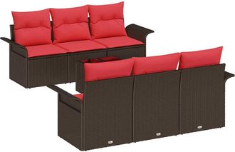 vidaXL Conjunto De Sof&aacute; De Jard&iacute;n 7 Uds. Beige Y Rojo Rat&aacute;n Sint&eacute;tico Vidaxl
