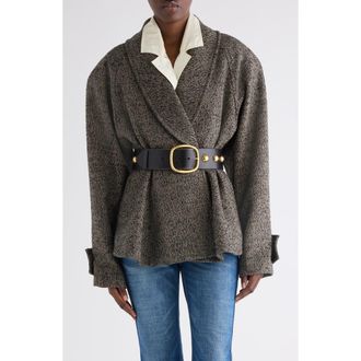 Chlo&eacute; Wool Blend Herringbone Peplum Jacket in Beige - Black at Nordstrom, Size 14 Us