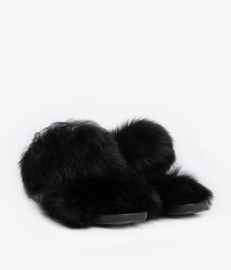 Pedro Garcia Double band midi heel sandal in churra black fur | Cissy | Fall winter 25 | PEDRO GARCIA