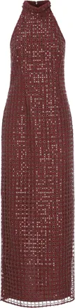 Rotate Burgundy Long Dress With All-Over Beaded Pattern
