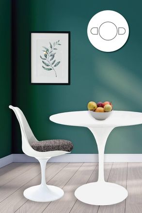 Fusion Living Tulip Set - White Medium Circular Table & Two Chairs with Textured Cushion in Grey