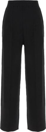 Lanvin Broek met elastische tailleband en zijnaad - Dames - Wijde Broeken - Zwart - L - Wol - Broeken