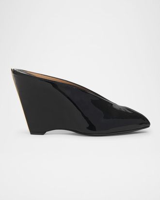 Ferragamo Alicia Patent Leather Peep-Toe Wedge Mules