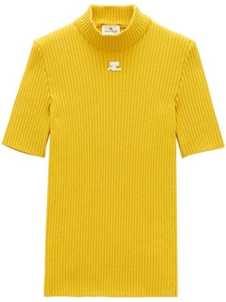 Courr&egrave;ges ribbed-knit logo top - women - Viscose/Polyester - 00 - Yellow