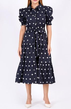 Leota Octavia Puff Sleeve Shirt Dress in Small Polka Black White at Nordstrom, Size Xx-Large