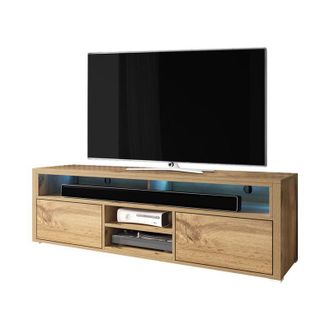 Selsey Selsey MARIO - Mobile TV / Tavolino TV Per Salotto / Porta TV con Scomparti / Luci LED (Quercia Dorata / Nero Lucido)