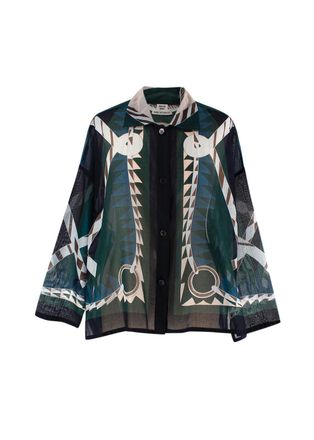 Herm&egrave;s Blue Patterned Cotton Shirt Size XS