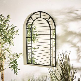 Furniturebox Winona Black Large Arched Window 90x60cm Garden Mirror | Size: 90x60 cm