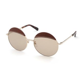 Loewe LW40007U33N Round Brown Leather Frame Sunglasses - Gold