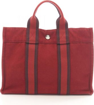 Herm&egrave;s Bordeaux Red Color Canvas Tote Bag (Pre-Owned)