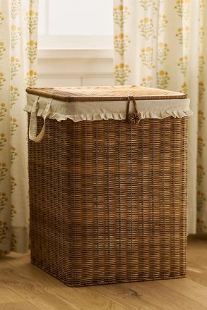Anthropologie Calista Skirted Faux Rattan Hamper