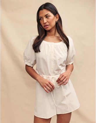 Nobody's Child Womens Drawstring Short Puff Sleeve Solid Patterned Playsuit - White - Size: 16