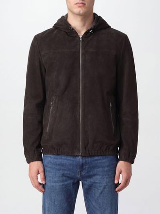 Herno Hooded Suede Sheepskin Leather Jacket with Zip Closure