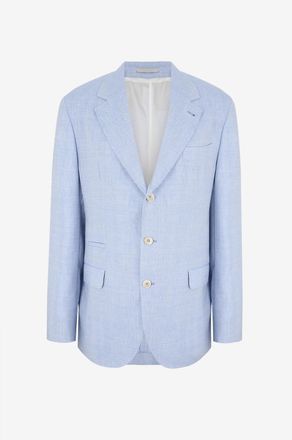 Brunello Cucinelli Blazer aus Leinen-Woll-Serge mit Fischgr&auml;tenmuster