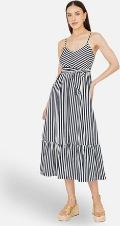 Yumi Stripe Midi Sun Dress in Navy at Nordstrom, Size 12