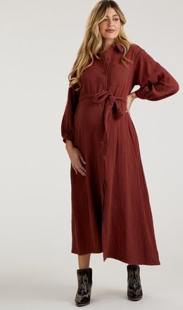Pinkblush Gauze Belted Shirt Midi Dress in Rust at Nordstrom, Size Medium