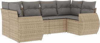 vidaXL Vidaxl - Juego De Sof&aacute;s Jard&iacute;n Con Cojines 6 Pzas Rat&aacute;n Sint&eacute;tico Beige