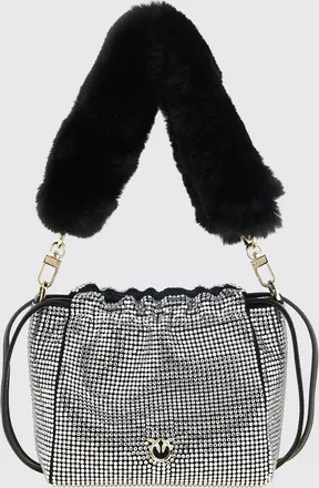 Pinko All-Over Rhinestone Mini Bucket Bag with Faux Fur Handle