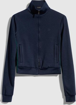 Gucci Rib Cotton Jersey Zip Sweatshirt With Web, Blue