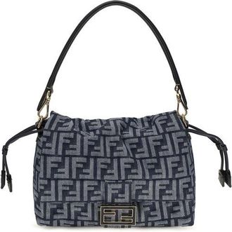 Fendi Blue Cotton Shoulder Womens Bag