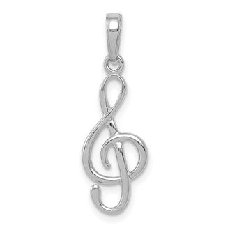 Diamond2Deal 14K White Gold 3-D Treble Clef Pendant