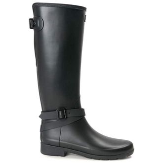 Hunter Refined Back Adjustable Tall Rubber Womens Calf Length Boots - Black - Size:UK 4
