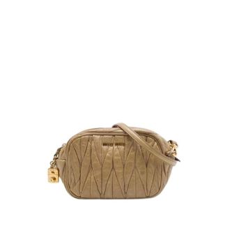Miu Miu Pre-owned Gathered Leather Crossbody Bag - Dames - Pre-owned - Beige - Maat: ONE Size Leer