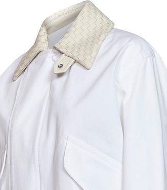 Bottega Veneta Intrecciato Leather Collar Bomber Jacket - White